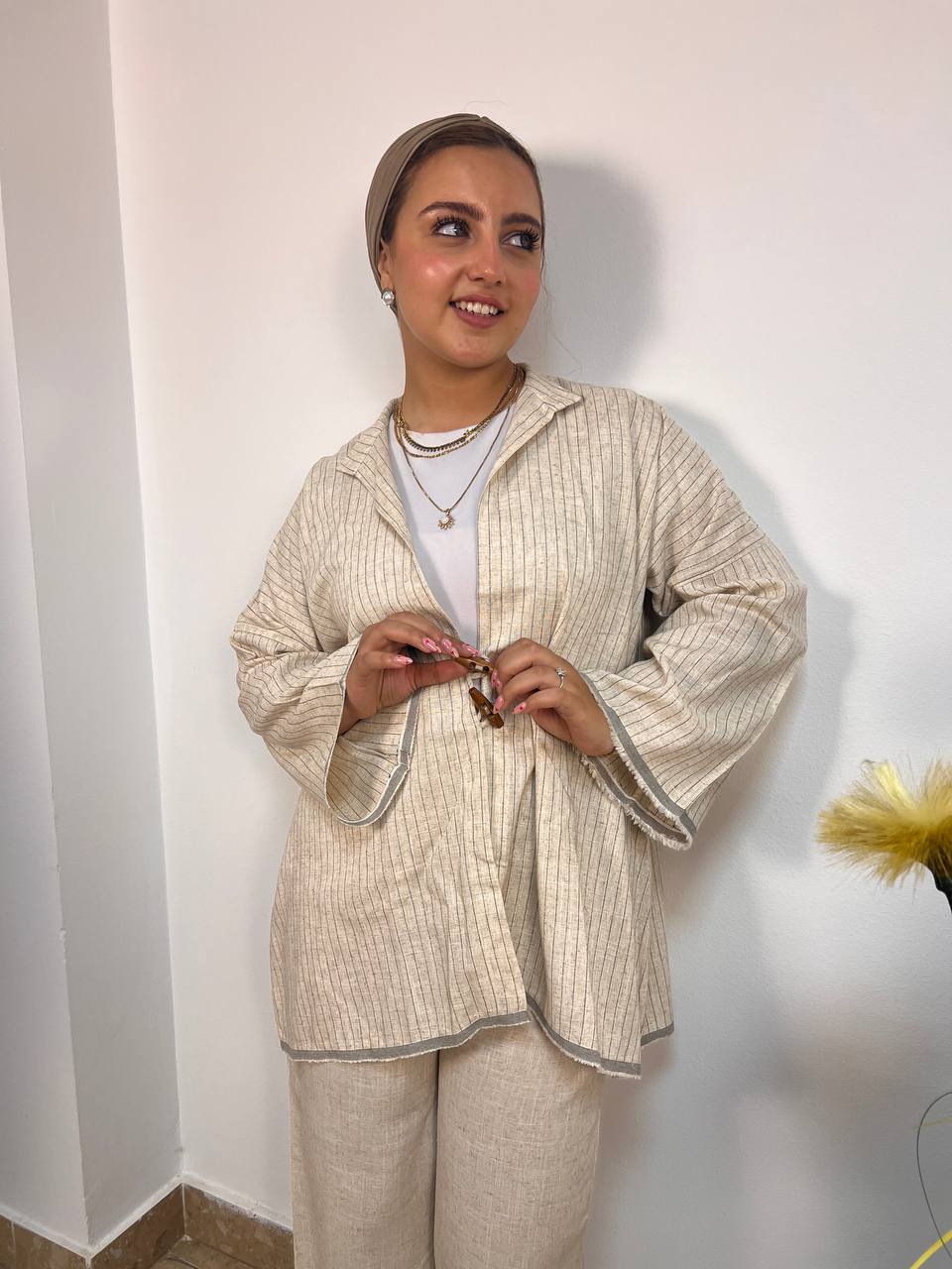 Stripped Linen Cardigan