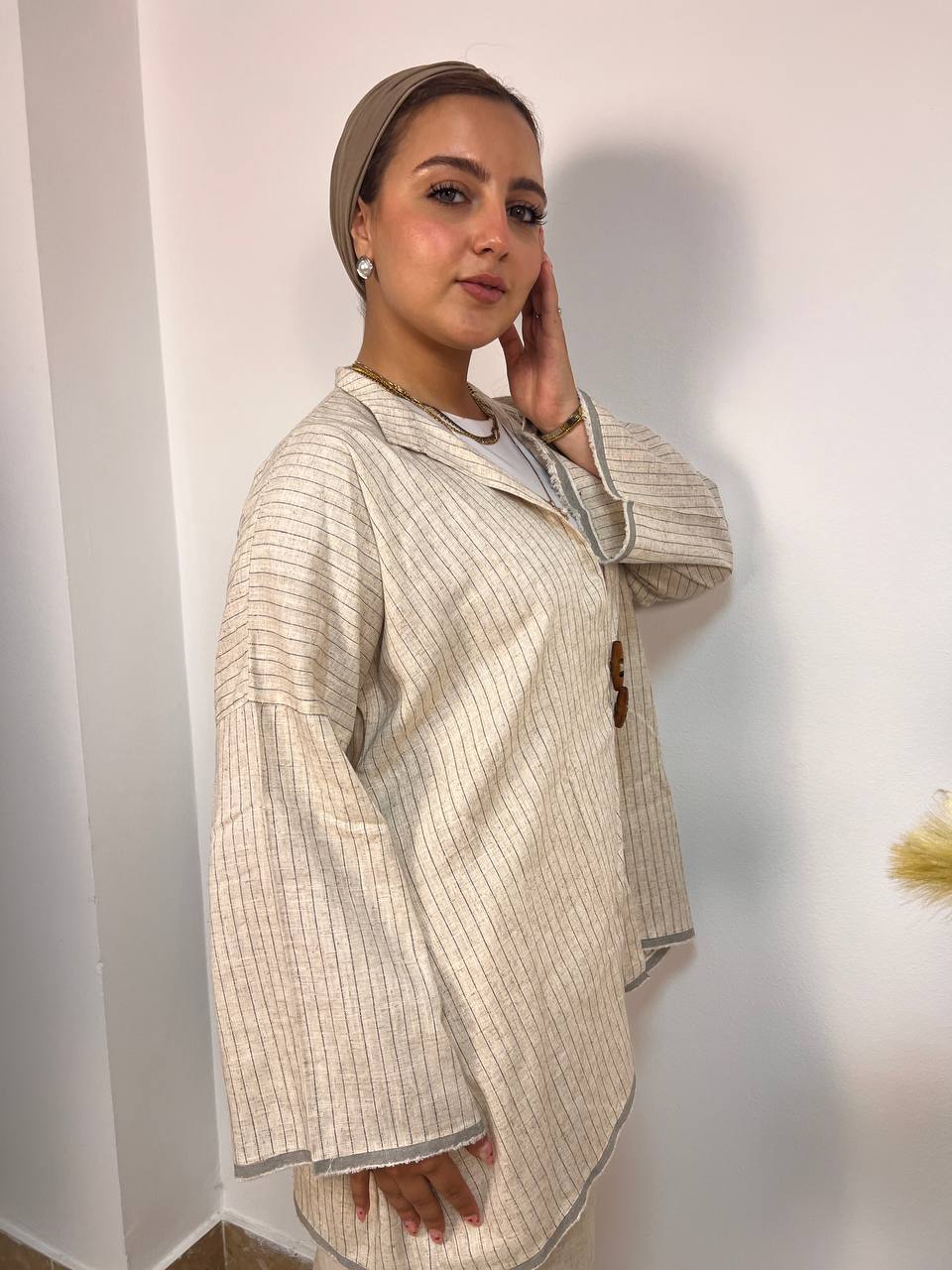 Stripped Linen Cardigan