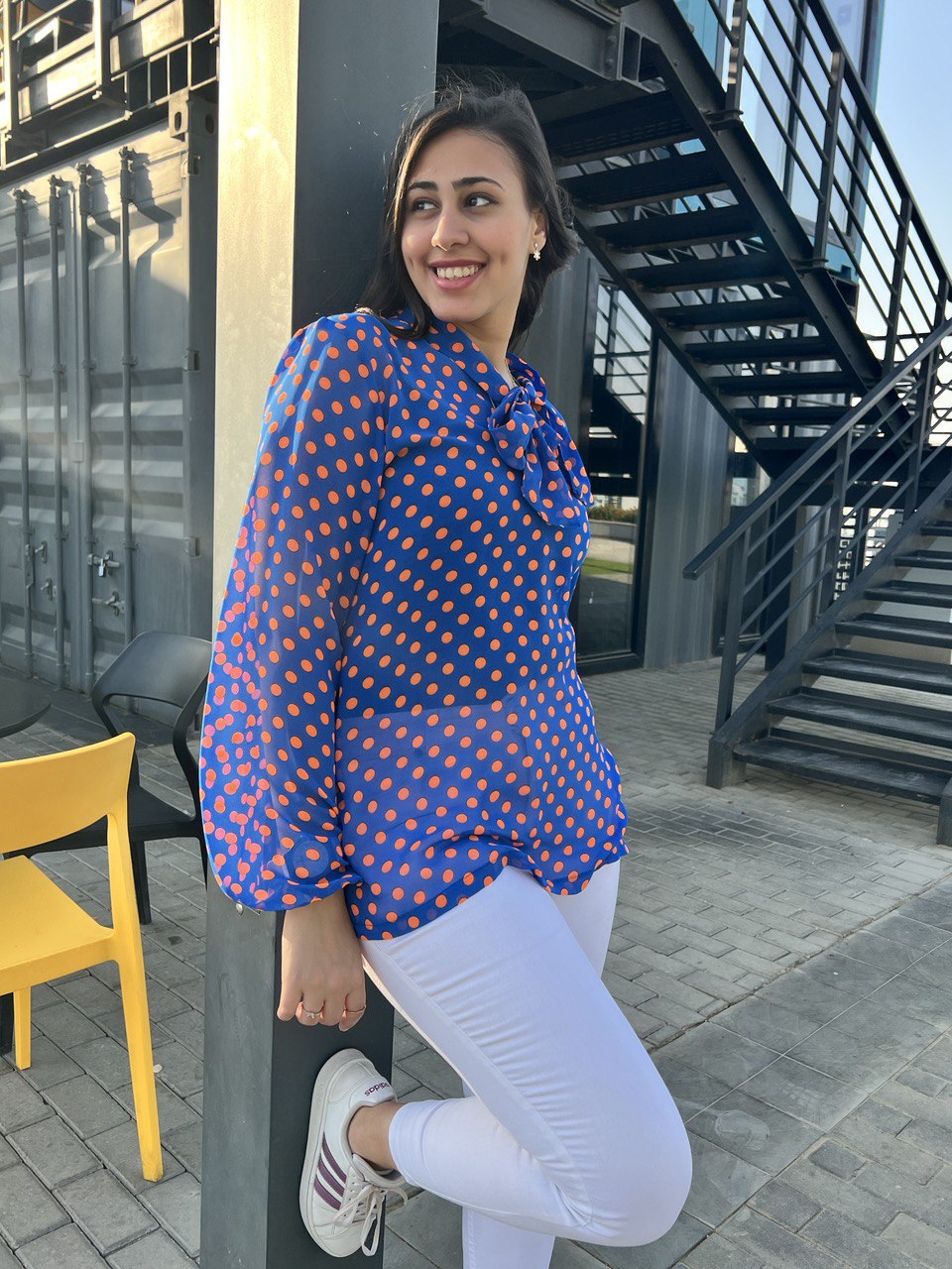 Blue & Orange Dots Blouse