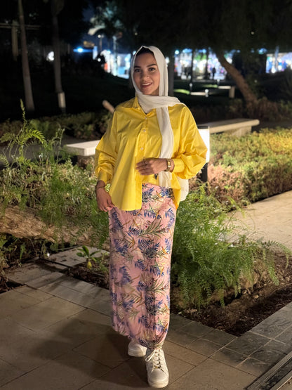 Pink Floral Satin Skirt