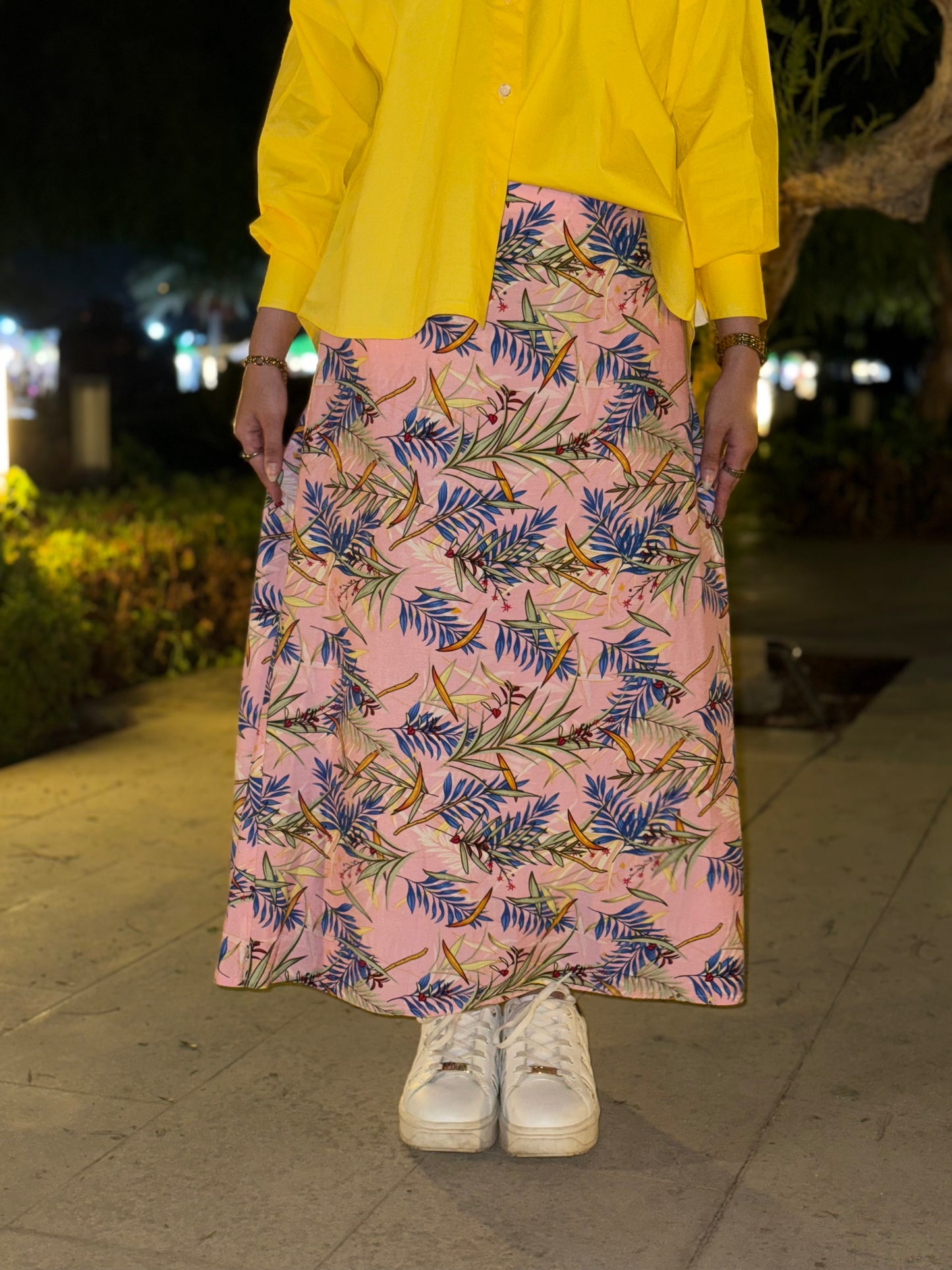Pink Floral Satin Skirt