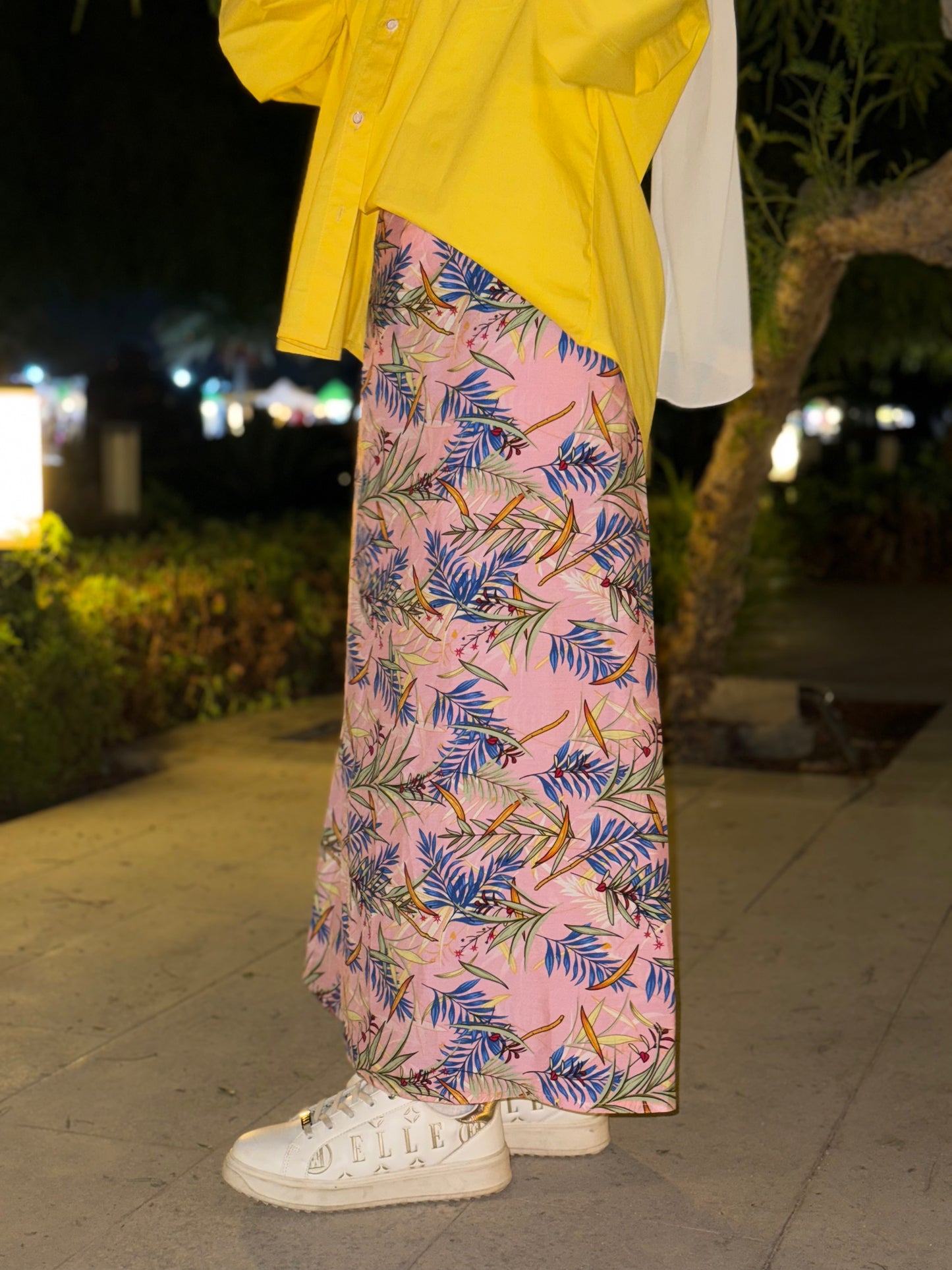 Pink Floral Satin Skirt