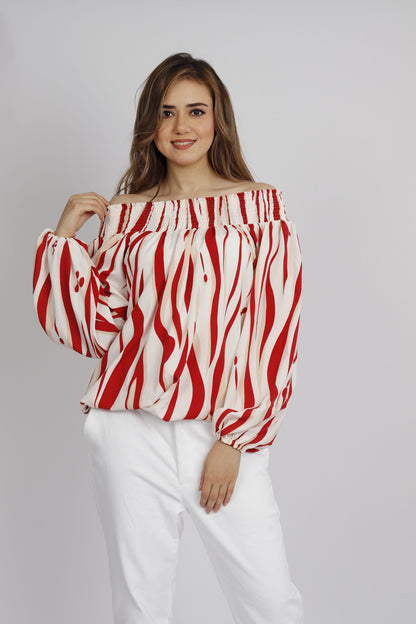 Off-Shoulder Red Blouse