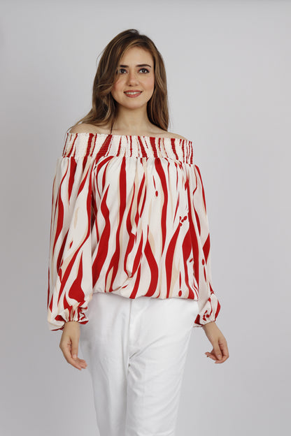 Off-Shoulder Red Blouse