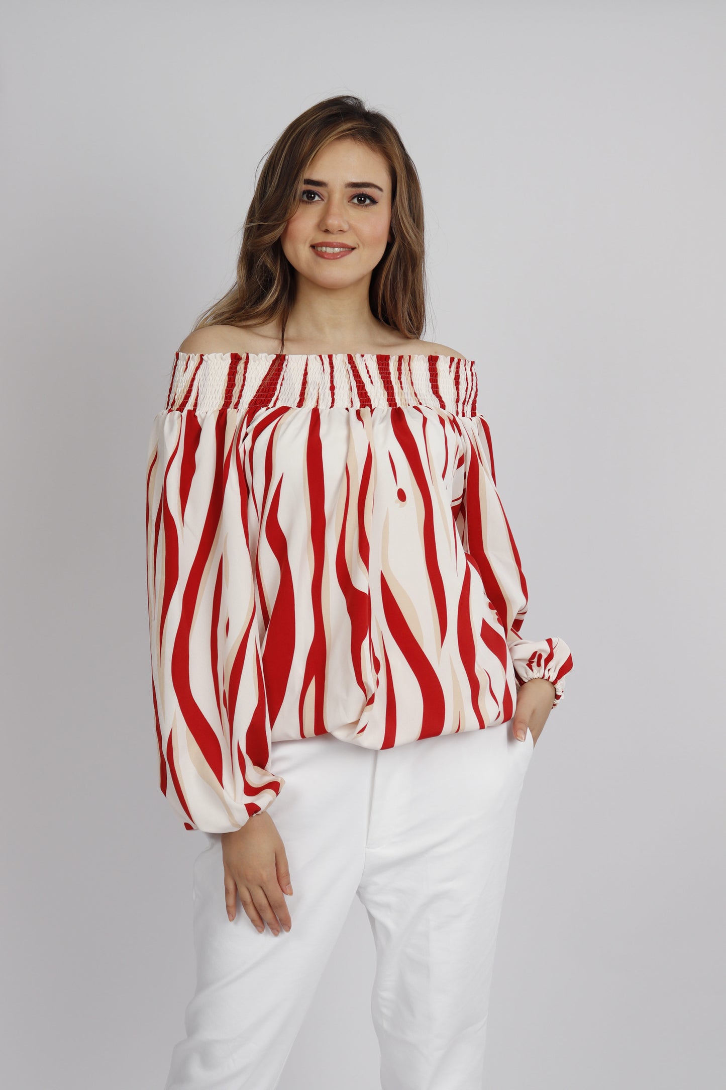 Off-Shoulder Red Blouse
