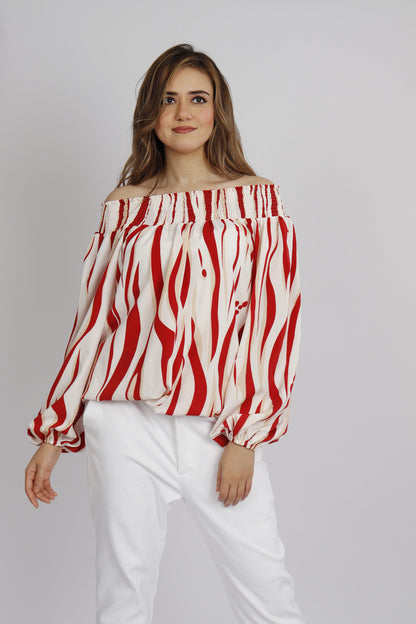 Off-Shoulder Red Blouse