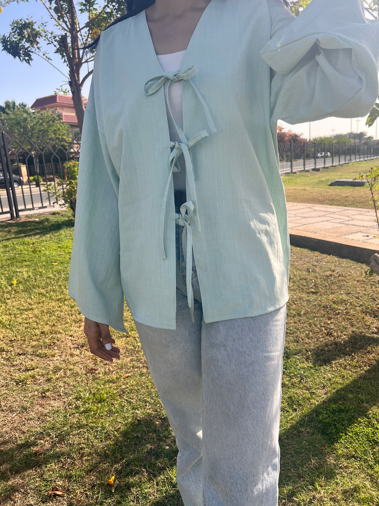 Mint green tie top