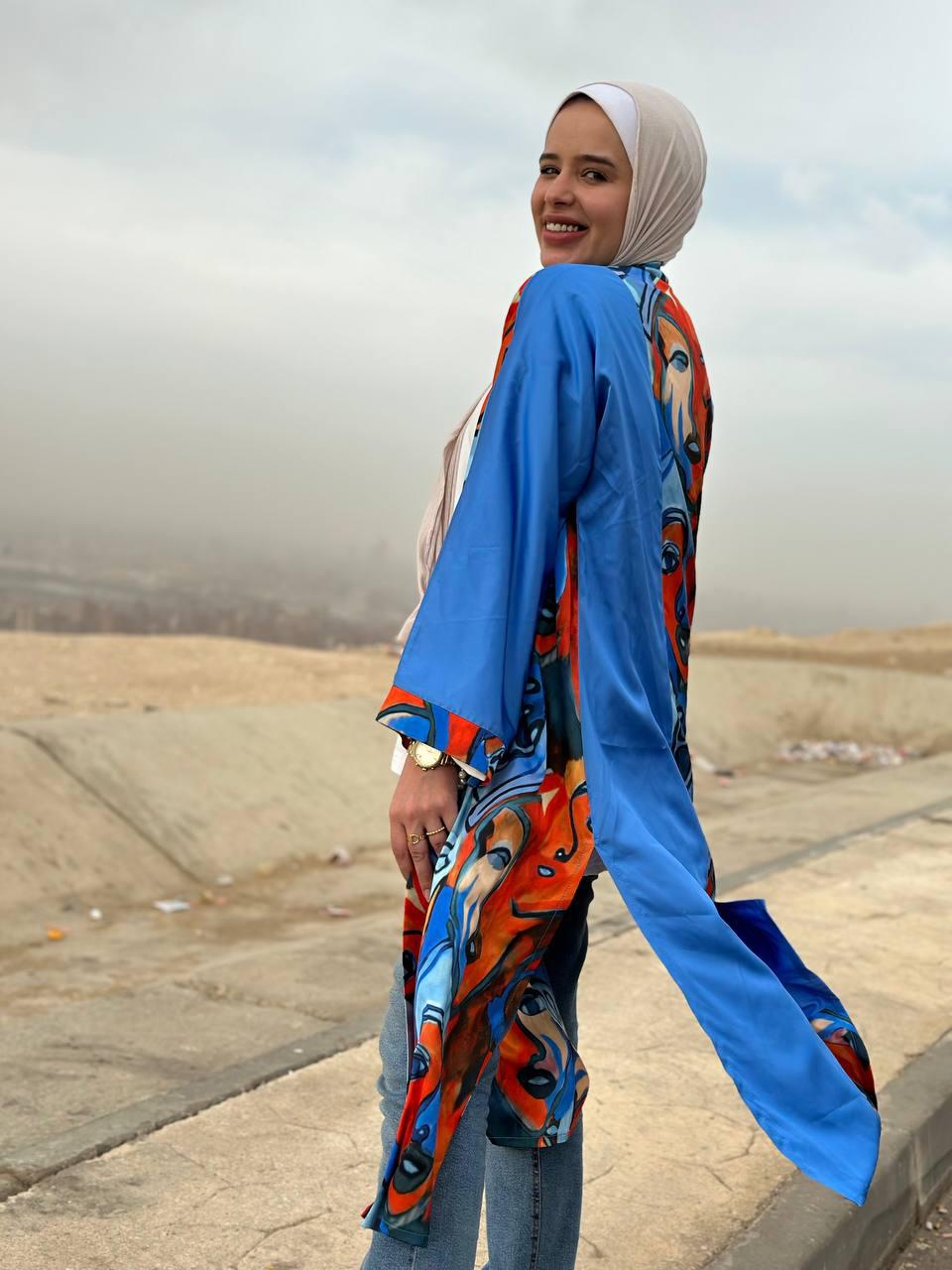 Satin Faces long Cardigan
