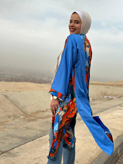 Satin Faces long Cardigan
