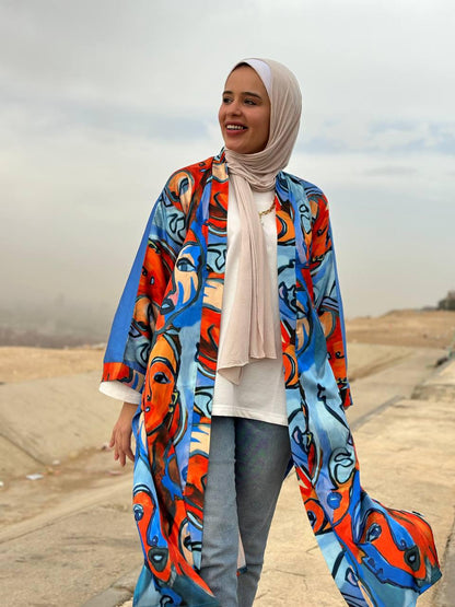 Satin Faces long Cardigan
