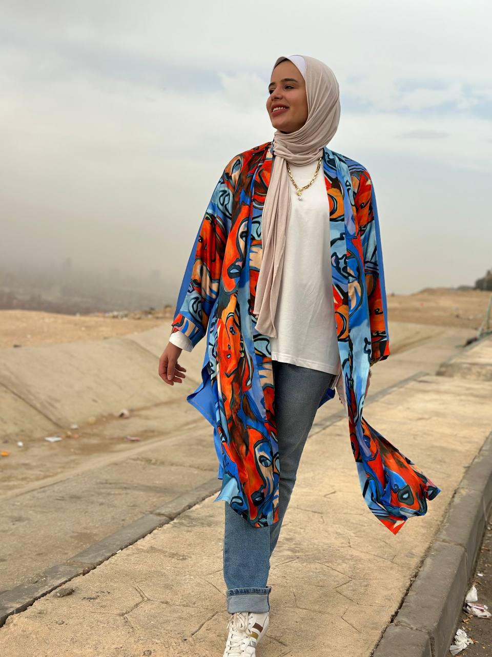 Satin Faces long Cardigan