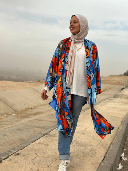 Satin Faces long Cardigan