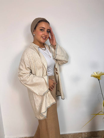 Stripped Linen Cardigan