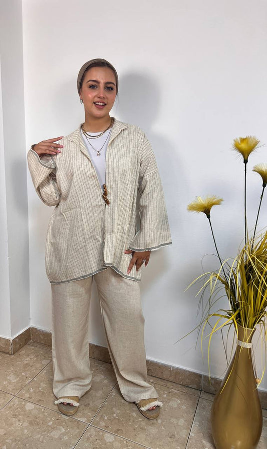 Stripped Linen Cardigan