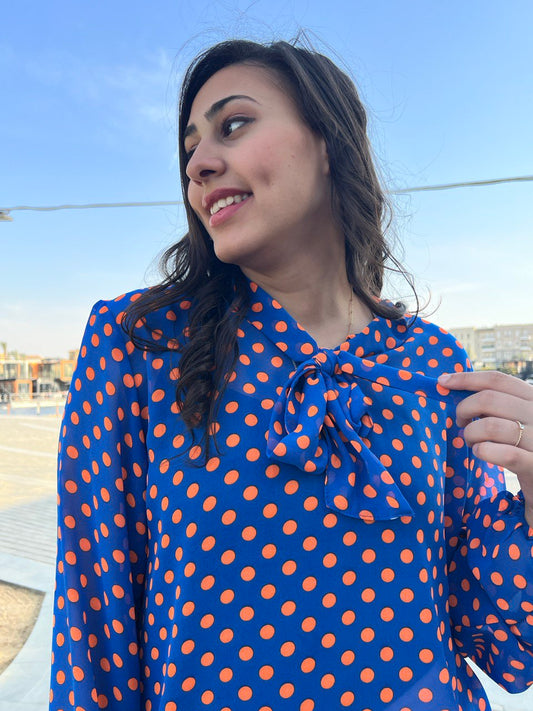 Blue & Orange Dots Blouse