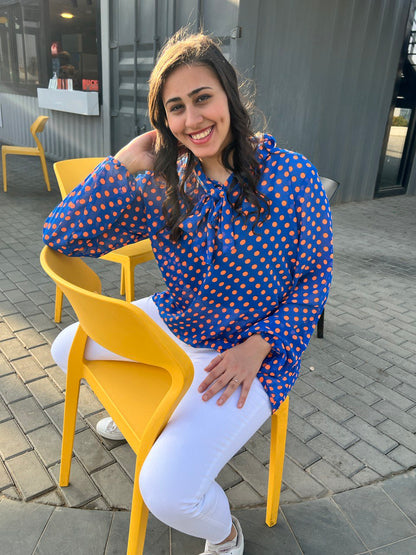Blue & Orange Dots Blouse