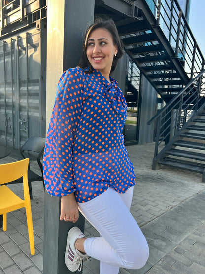 Blue & Orange Dots Blouse
