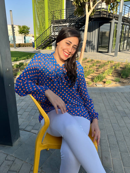 Blue & Orange Dots Blouse